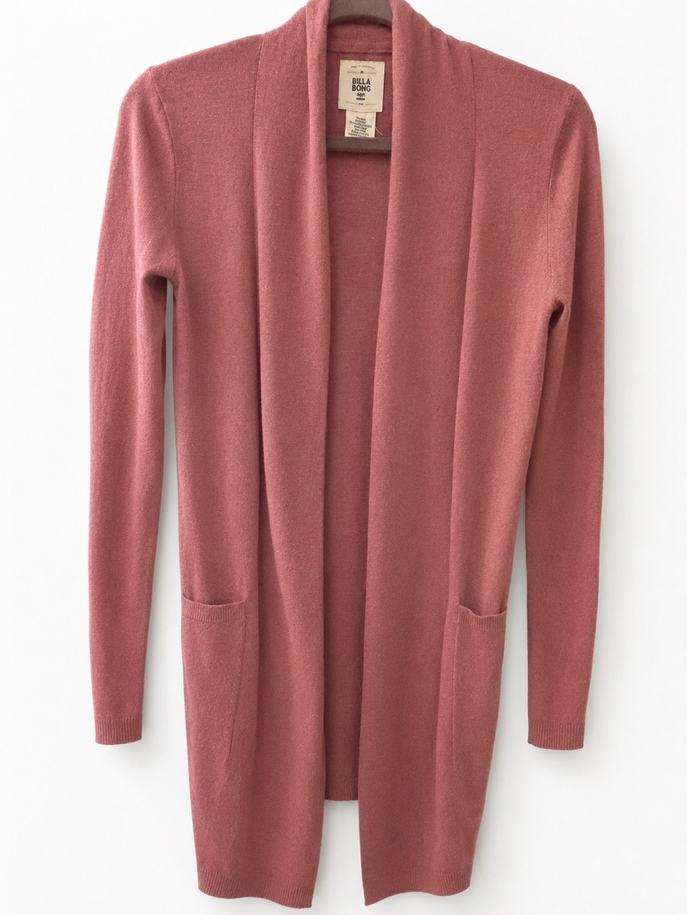 Billabong Women's Dusty Rose Open-Front Long Cardigan Sweater